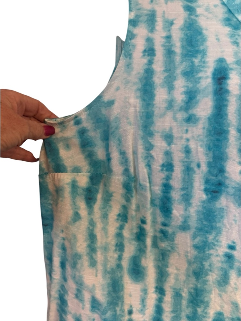 Catherine's Teal/White Tie-Dye Sleeveless Button Front Top   PLUS: 1X   #13 - Picture 3 of 8